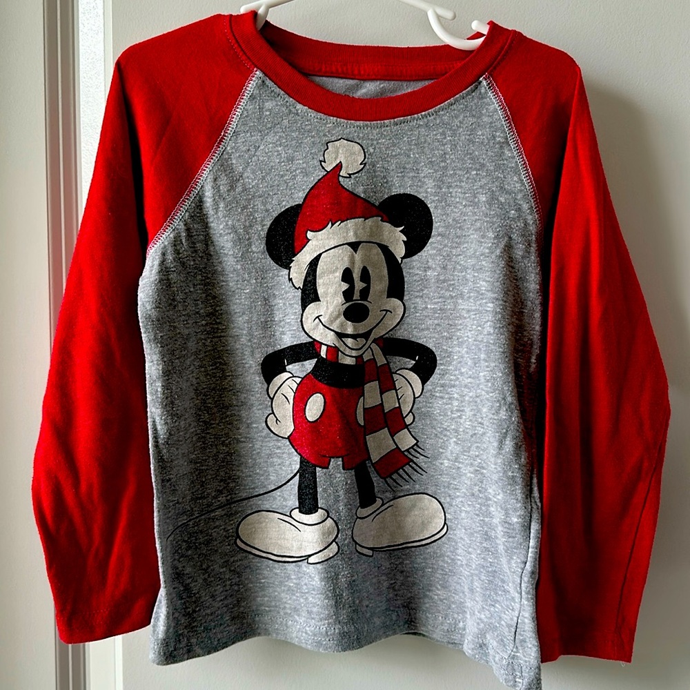 Disney Red and Gray Mickey Mouse Long Sleeve Tee